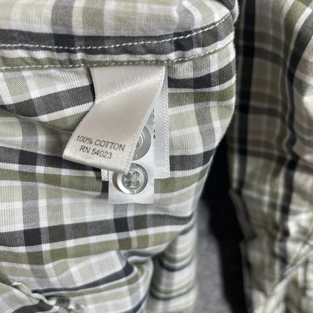 Banana Republic Shirt Mens L Olive Green Plaid Western Yoke Button Up Cotton